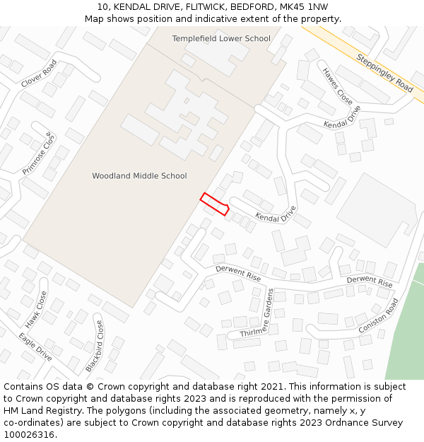 10, KENDAL DRIVE, FLITWICK, BEDFORD, MK45 1NW: Location map and indicative extent of plot