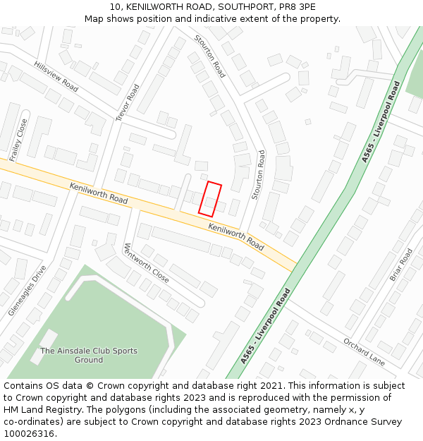 10, KENILWORTH ROAD, SOUTHPORT, PR8 3PE: Location map and indicative extent of plot
