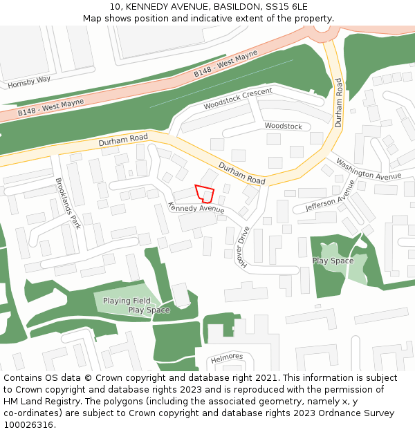 10, KENNEDY AVENUE, BASILDON, SS15 6LE: Location map and indicative extent of plot