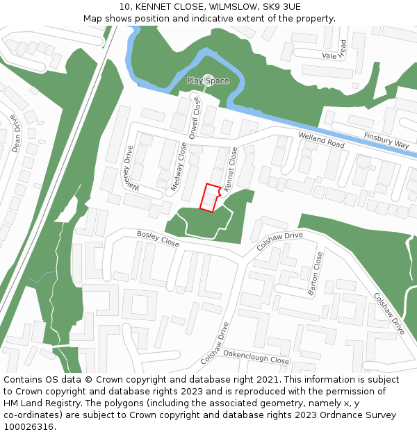 10, KENNET CLOSE, WILMSLOW, SK9 3UE: Location map and indicative extent of plot