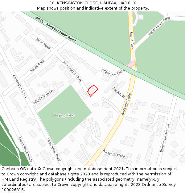 10, KENSINGTON CLOSE, HALIFAX, HX3 0HX: Location map and indicative extent of plot