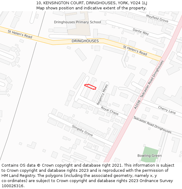 10, KENSINGTON COURT, DRINGHOUSES, YORK, YO24 1LJ: Location map and indicative extent of plot