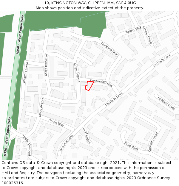 10, KENSINGTON WAY, CHIPPENHAM, SN14 0UG: Location map and indicative extent of plot