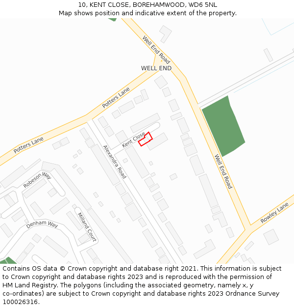 10, KENT CLOSE, BOREHAMWOOD, WD6 5NL: Location map and indicative extent of plot