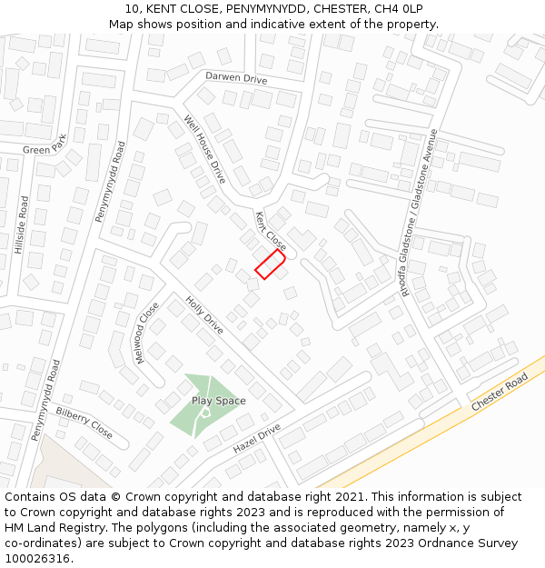 10, KENT CLOSE, PENYMYNYDD, CHESTER, CH4 0LP: Location map and indicative extent of plot