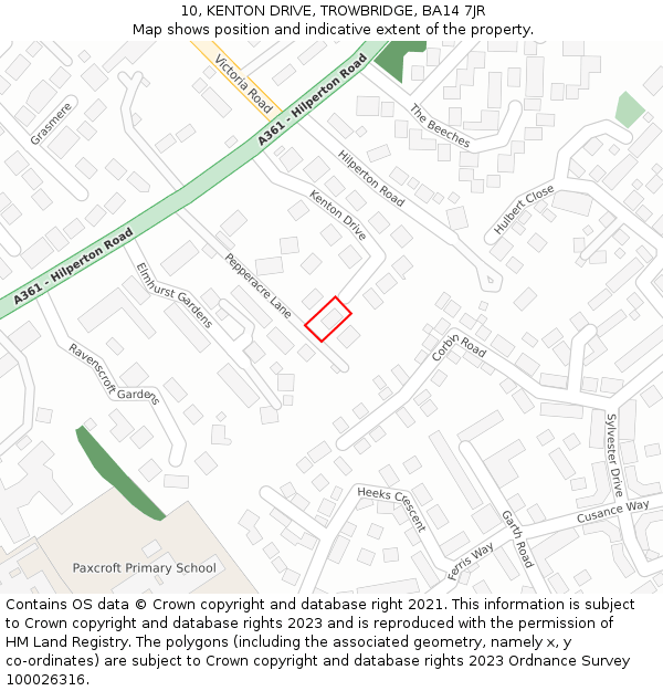 10, KENTON DRIVE, TROWBRIDGE, BA14 7JR: Location map and indicative extent of plot