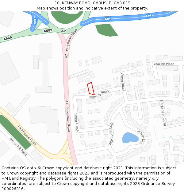 10, KENWAY ROAD, CARLISLE, CA3 0FS: Location map and indicative extent of plot