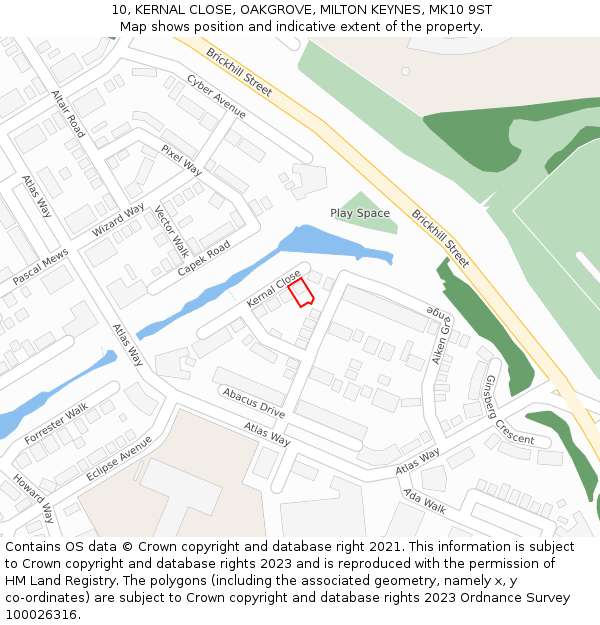 10, KERNAL CLOSE, OAKGROVE, MILTON KEYNES, MK10 9ST: Location map and indicative extent of plot