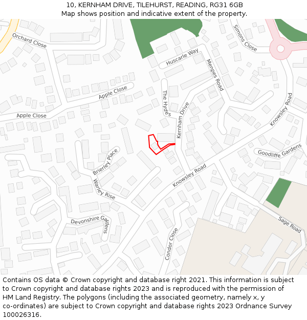 10, KERNHAM DRIVE, TILEHURST, READING, RG31 6GB: Location map and indicative extent of plot