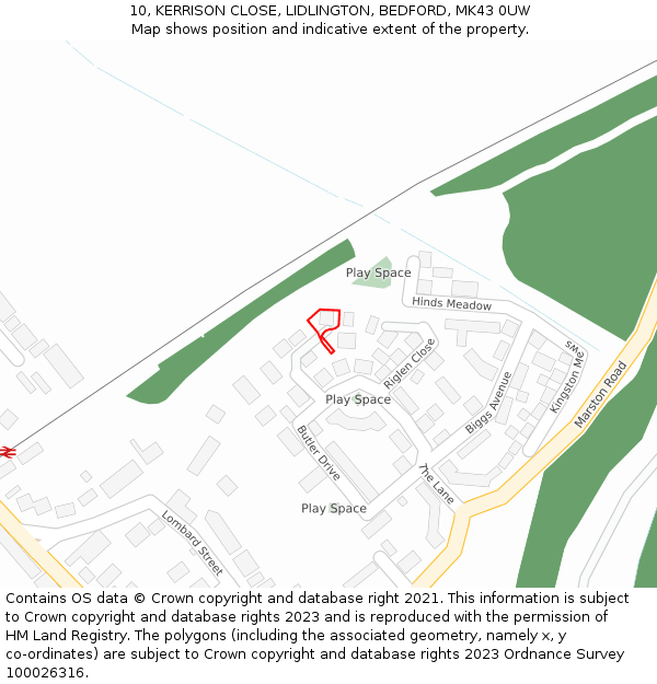 10, KERRISON CLOSE, LIDLINGTON, BEDFORD, MK43 0UW: Location map and indicative extent of plot
