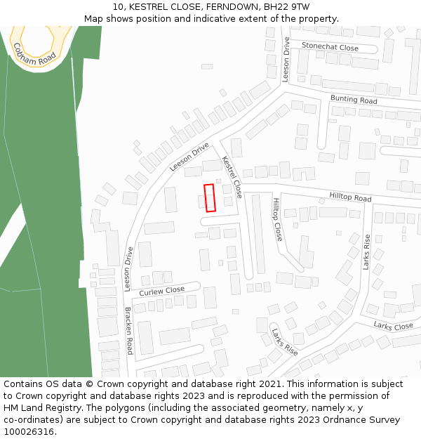 10, KESTREL CLOSE, FERNDOWN, BH22 9TW: Location map and indicative extent of plot