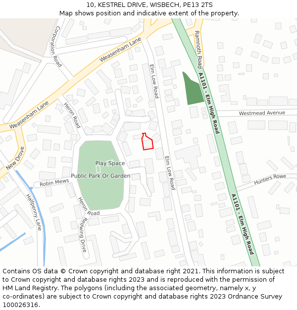 10, KESTREL DRIVE, WISBECH, PE13 2TS: Location map and indicative extent of plot