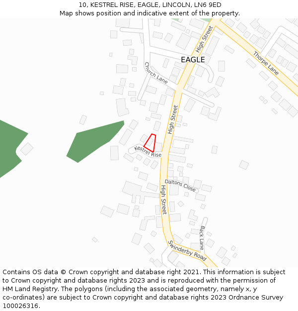 10, KESTREL RISE, EAGLE, LINCOLN, LN6 9ED: Location map and indicative extent of plot