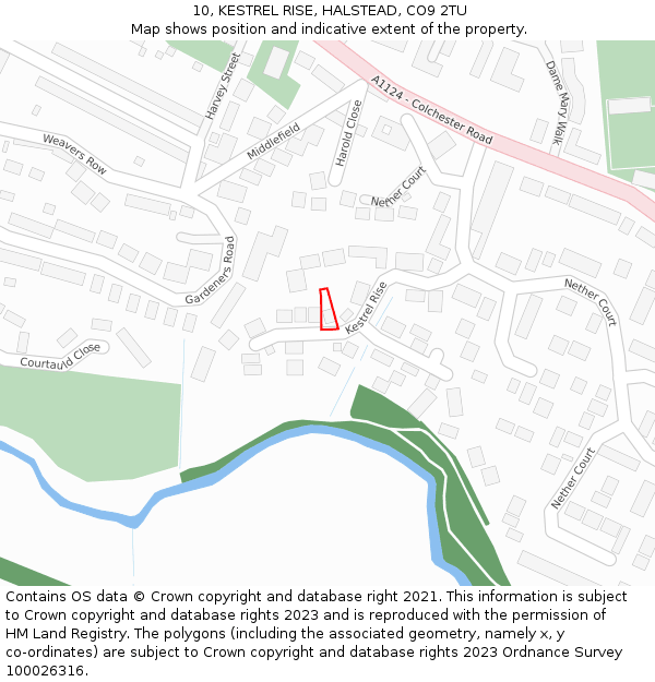 10, KESTREL RISE, HALSTEAD, CO9 2TU: Location map and indicative extent of plot