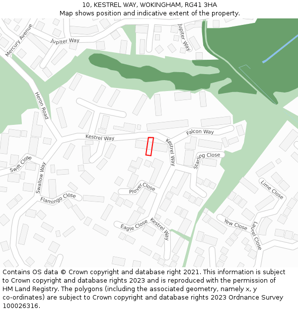 10, KESTREL WAY, WOKINGHAM, RG41 3HA: Location map and indicative extent of plot
