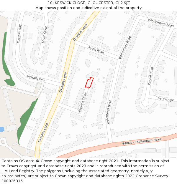 10, KESWICK CLOSE, GLOUCESTER, GL2 9JZ: Location map and indicative extent of plot