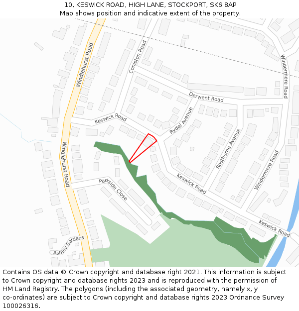 10, KESWICK ROAD, HIGH LANE, STOCKPORT, SK6 8AP: Location map and indicative extent of plot