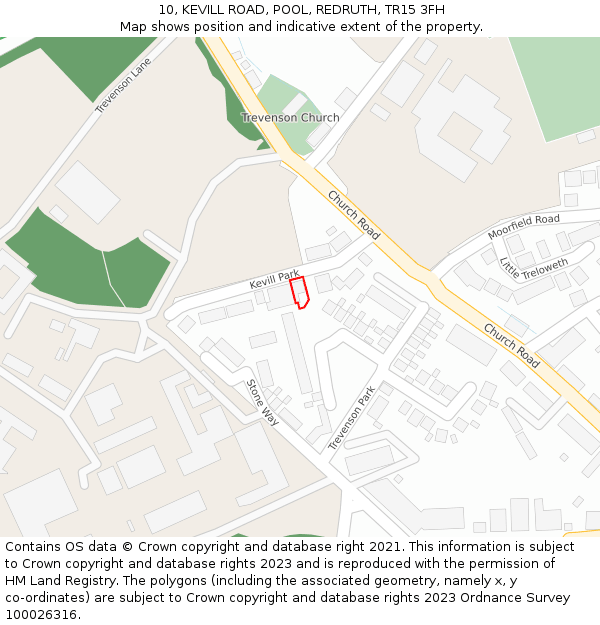 10, KEVILL ROAD, POOL, REDRUTH, TR15 3FH: Location map and indicative extent of plot