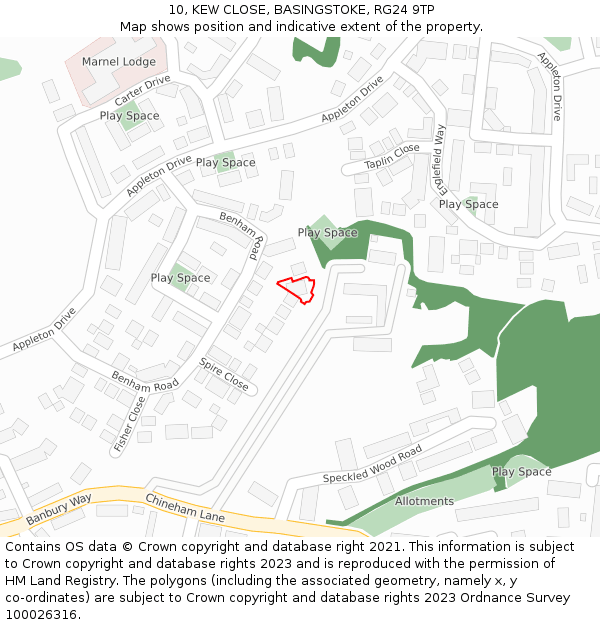 10, KEW CLOSE, BASINGSTOKE, RG24 9TP: Location map and indicative extent of plot