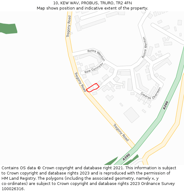 10, KEW WAV, PROBUS, TRURO, TR2 4FN: Location map and indicative extent of plot