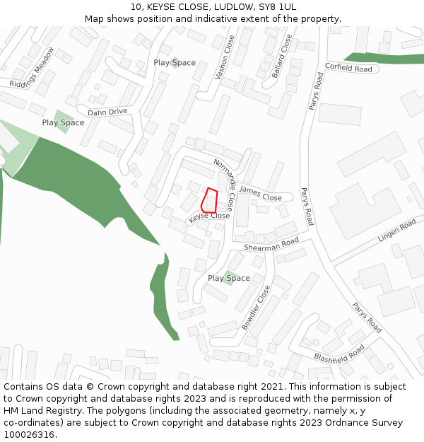 10, KEYSE CLOSE, LUDLOW, SY8 1UL: Location map and indicative extent of plot