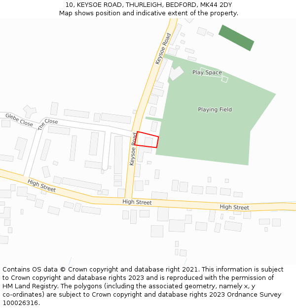 10, KEYSOE ROAD, THURLEIGH, BEDFORD, MK44 2DY: Location map and indicative extent of plot