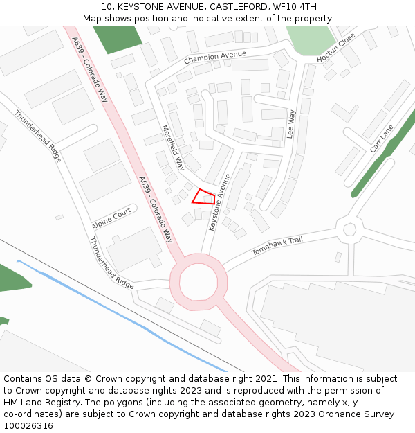 10, KEYSTONE AVENUE, CASTLEFORD, WF10 4TH: Location map and indicative extent of plot
