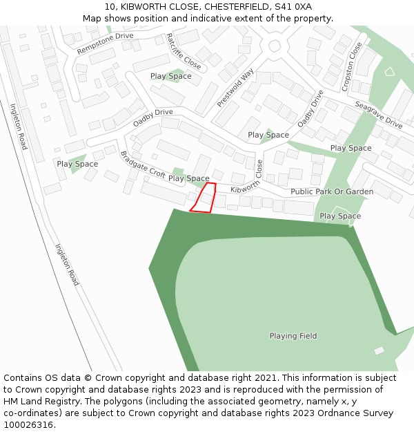 10, KIBWORTH CLOSE, CHESTERFIELD, S41 0XA: Location map and indicative extent of plot