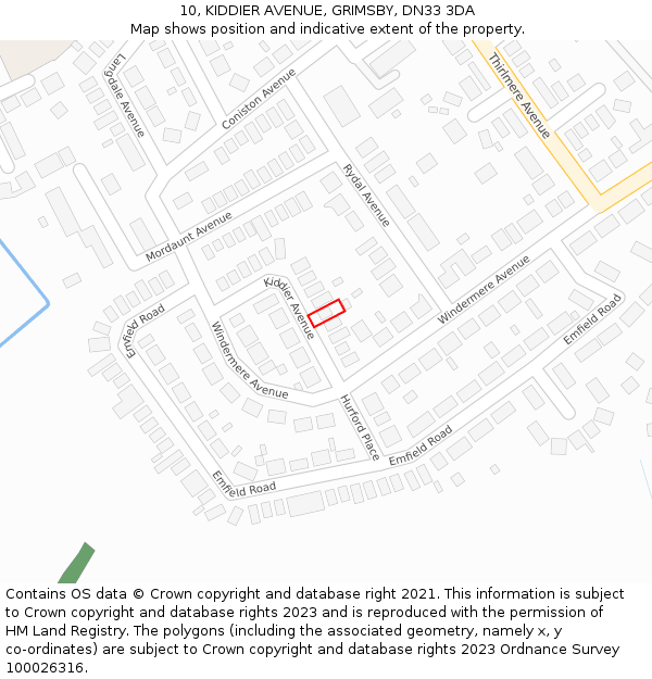 10, KIDDIER AVENUE, GRIMSBY, DN33 3DA: Location map and indicative extent of plot