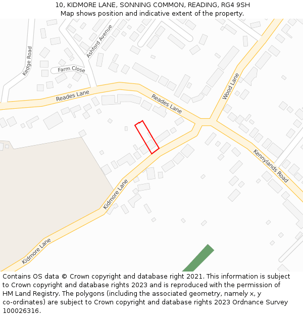 10, KIDMORE LANE, SONNING COMMON, READING, RG4 9SH: Location map and indicative extent of plot