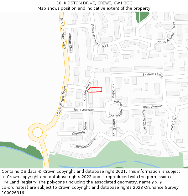 10, KIDSTON DRIVE, CREWE, CW1 3GG: Location map and indicative extent of plot