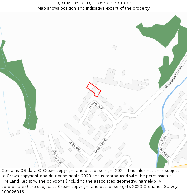 10, KILMORY FOLD, GLOSSOP, SK13 7PH: Location map and indicative extent of plot