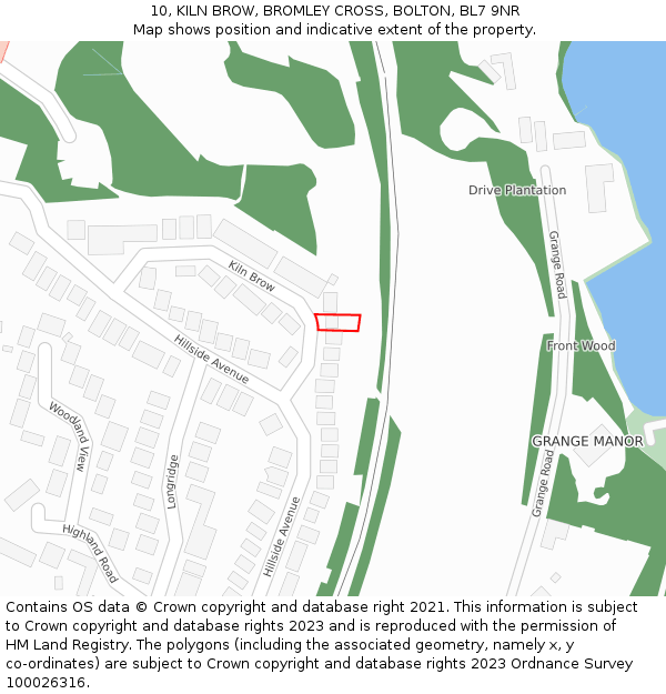 10, KILN BROW, BROMLEY CROSS, BOLTON, BL7 9NR: Location map and indicative extent of plot