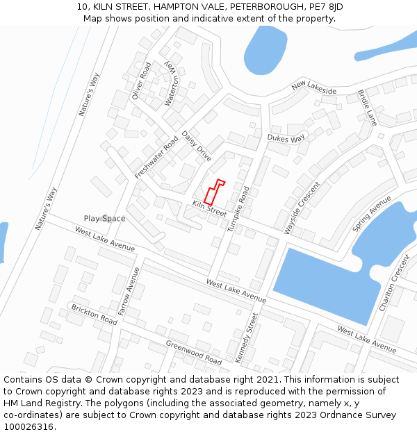 10, KILN STREET, HAMPTON VALE, PETERBOROUGH, PE7 8JD: Location map and indicative extent of plot