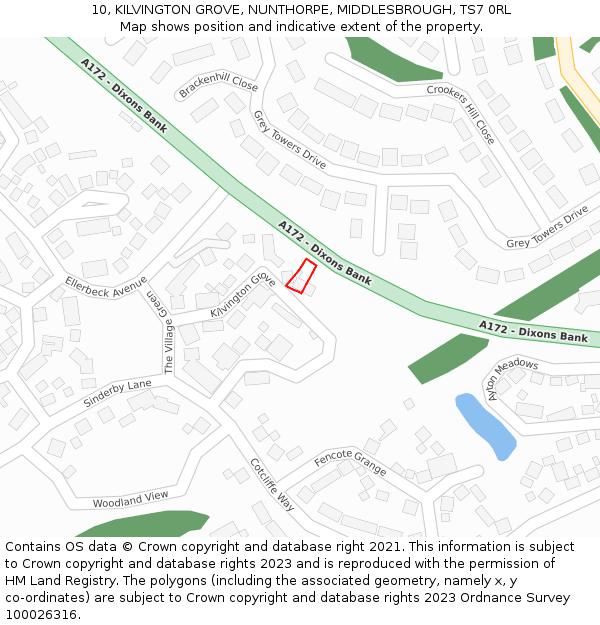 10, KILVINGTON GROVE, NUNTHORPE, MIDDLESBROUGH, TS7 0RL: Location map and indicative extent of plot