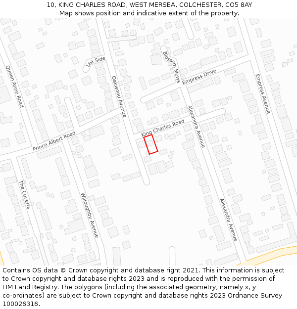 10, KING CHARLES ROAD, WEST MERSEA, COLCHESTER, CO5 8AY: Location map and indicative extent of plot