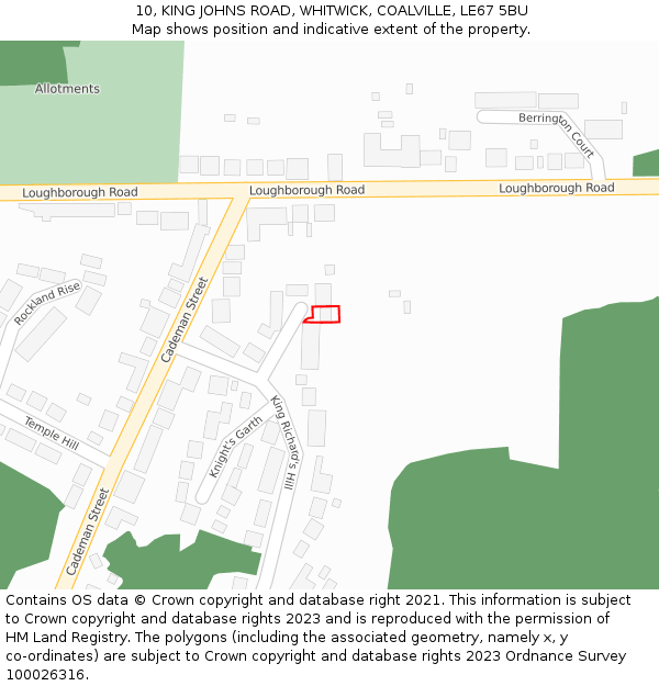 10, KING JOHNS ROAD, WHITWICK, COALVILLE, LE67 5BU: Location map and indicative extent of plot