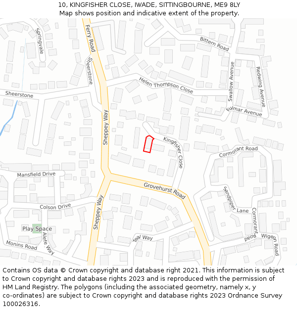 10, KINGFISHER CLOSE, IWADE, SITTINGBOURNE, ME9 8LY: Location map and indicative extent of plot