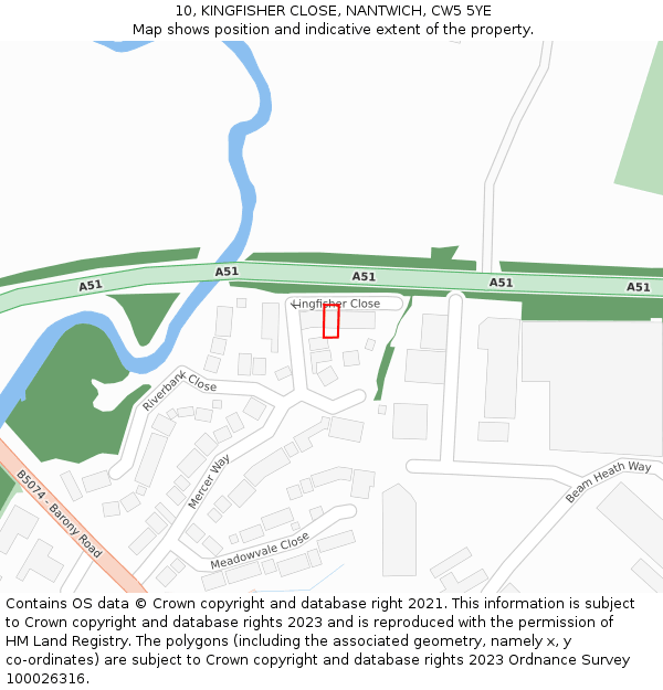 10, KINGFISHER CLOSE, NANTWICH, CW5 5YE: Location map and indicative extent of plot