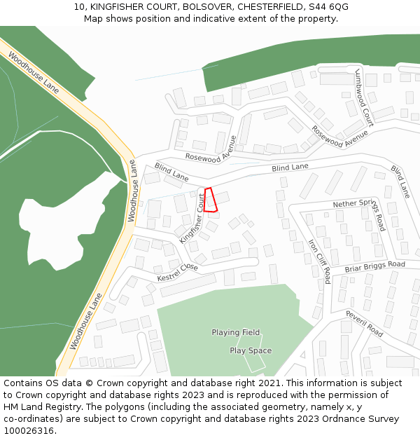 10, KINGFISHER COURT, BOLSOVER, CHESTERFIELD, S44 6QG: Location map and indicative extent of plot