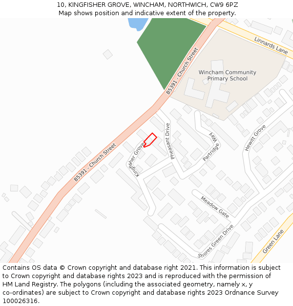 10, KINGFISHER GROVE, WINCHAM, NORTHWICH, CW9 6PZ: Location map and indicative extent of plot