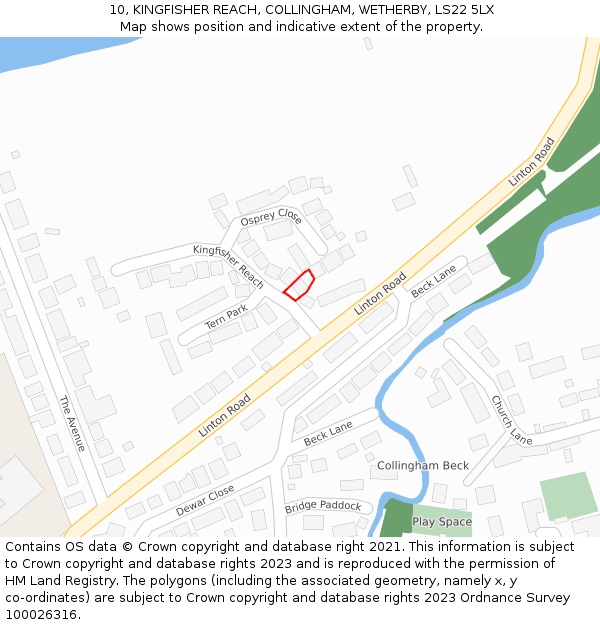 10, KINGFISHER REACH, COLLINGHAM, WETHERBY, LS22 5LX: Location map and indicative extent of plot