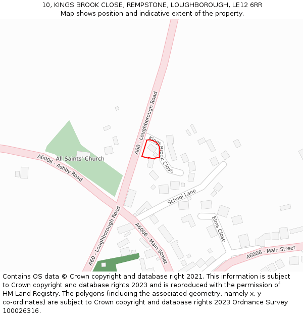 10, KINGS BROOK CLOSE, REMPSTONE, LOUGHBOROUGH, LE12 6RR: Location map and indicative extent of plot