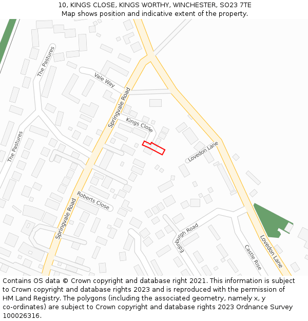 10, KINGS CLOSE, KINGS WORTHY, WINCHESTER, SO23 7TE: Location map and indicative extent of plot