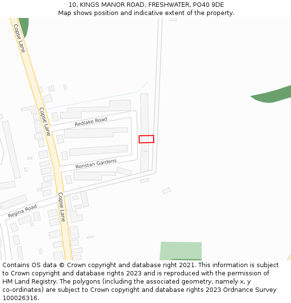 10, KINGS MANOR ROAD, FRESHWATER, PO40 9DE: Location map and indicative extent of plot