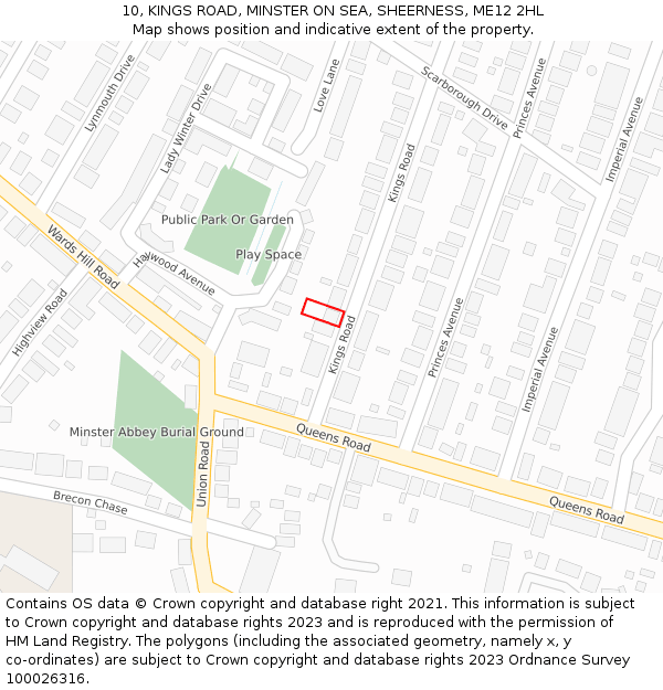 10, KINGS ROAD, MINSTER ON SEA, SHEERNESS, ME12 2HL: Location map and indicative extent of plot
