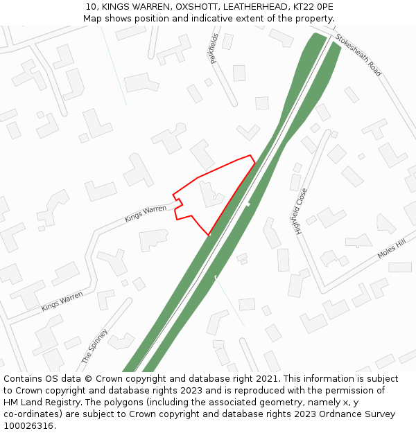 10, KINGS WARREN, OXSHOTT, LEATHERHEAD, KT22 0PE: Location map and indicative extent of plot