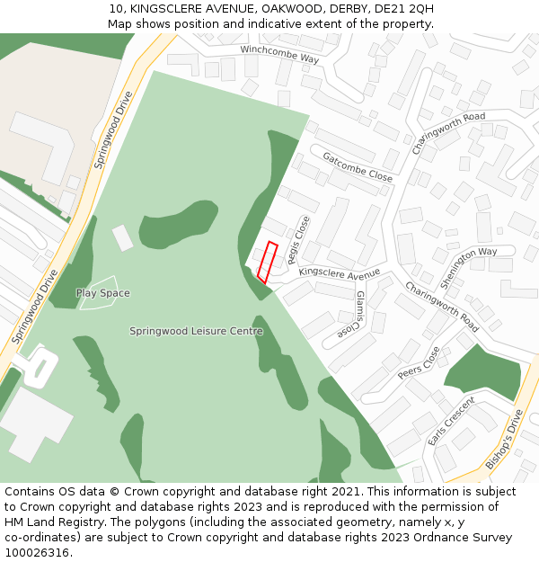 10, KINGSCLERE AVENUE, OAKWOOD, DERBY, DE21 2QH: Location map and indicative extent of plot