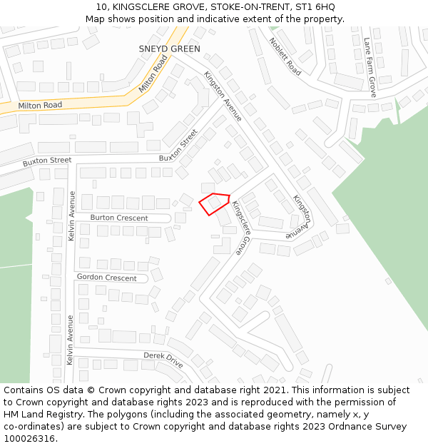 10, KINGSCLERE GROVE, STOKE-ON-TRENT, ST1 6HQ: Location map and indicative extent of plot