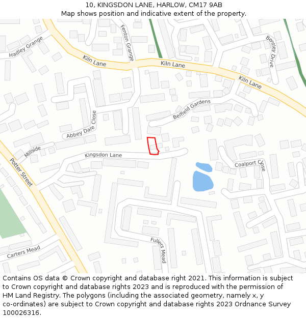 10, KINGSDON LANE, HARLOW, CM17 9AB: Location map and indicative extent of plot